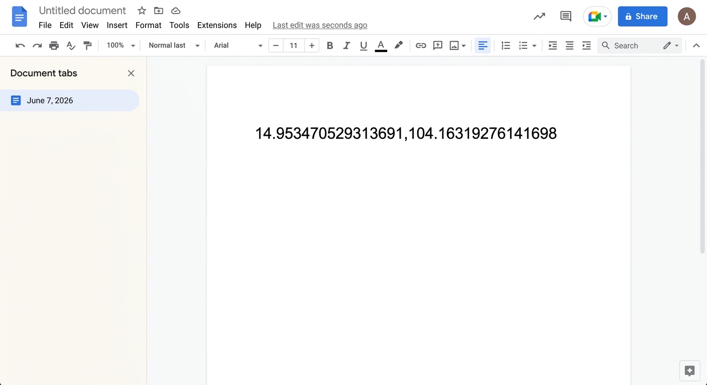 Google Docs example for saving map coordinates